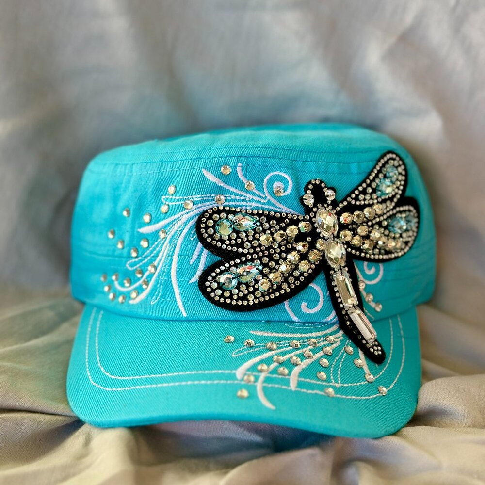 Hat~Rhinestone~Dragonfly~Cadet style~adjustable velcro back